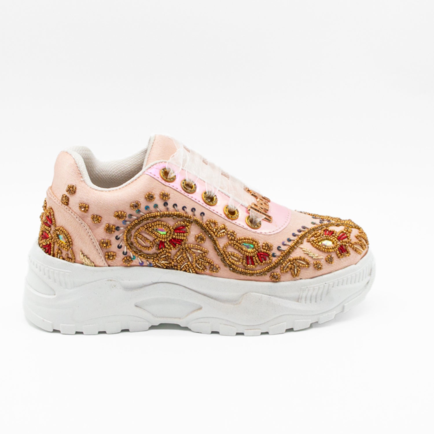Aaliyah Luxury Soft Pink Satin Handmade Embellished Trainers