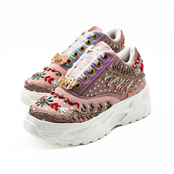 Savannah Luxury Mauve Satin Handmade Embellished Trainers