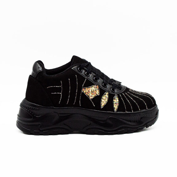 Clara Luxury Noir Suede Handmade Embellished Trainers