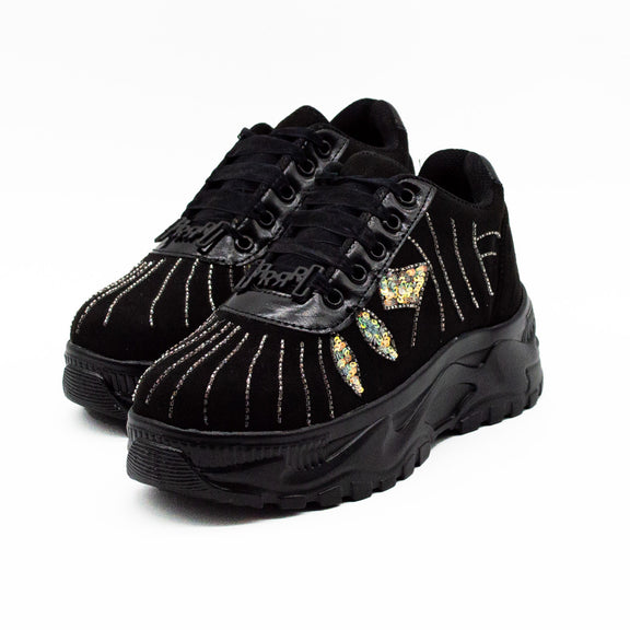 Clara Luxury Noir Suede Handmade Embellished Trainers