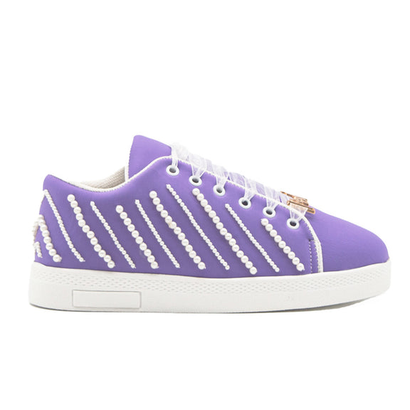 Emily Luxury Purple Lycra Handmade Embellished Trainers