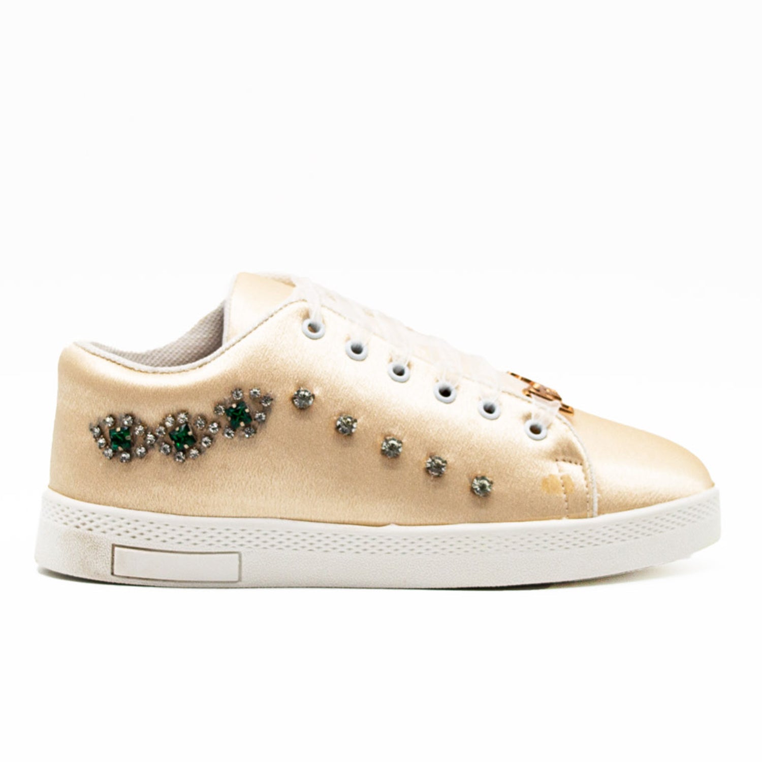 Parker Luxury Buttermilk Satin Handmade Embellished Tennis Shoe