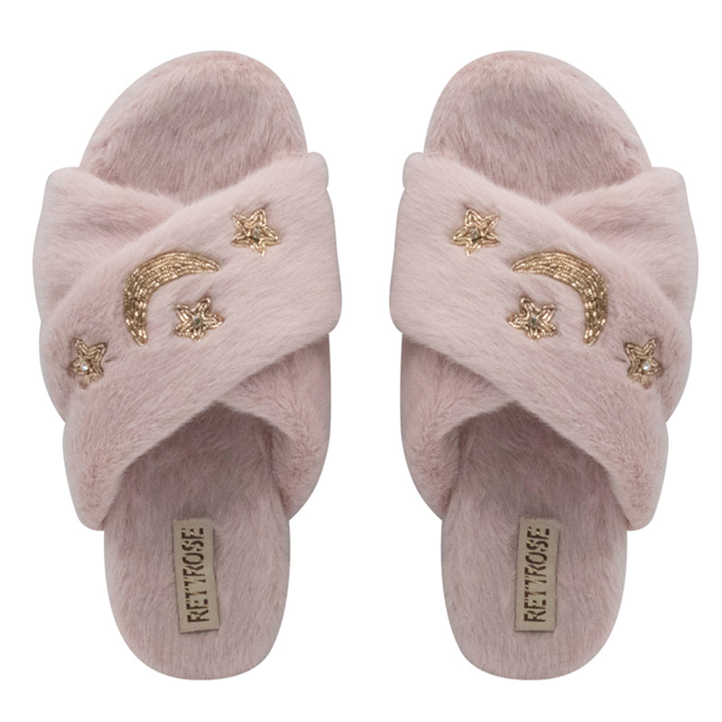 Isabel Dusky Pink Luxury Plush Diamanté Embellished Handmade Slipper