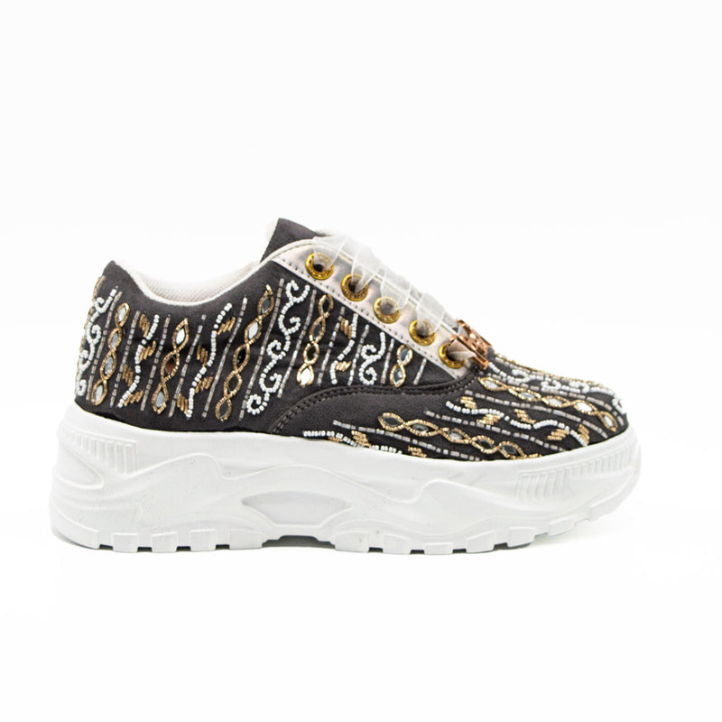 Mia Luxury Slate Suede Handmade Embellished Trainers