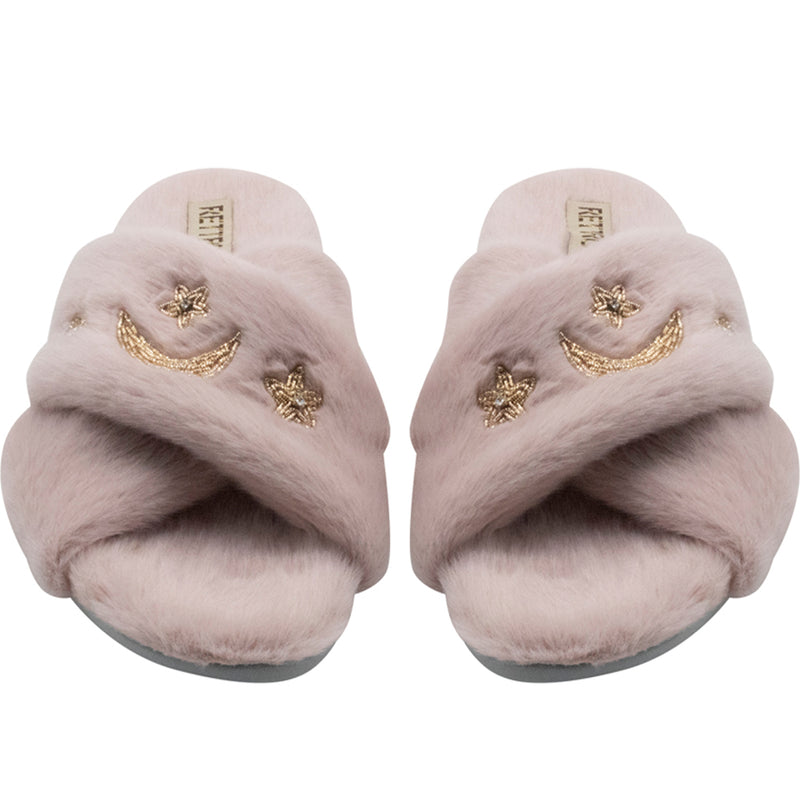 Isabel Dusky Pink Luxury Plush Diamanté Embellished Handmade Slipper