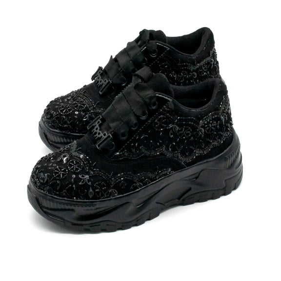 Ava Luxury Noir Suede Handmade Embellished Trainers