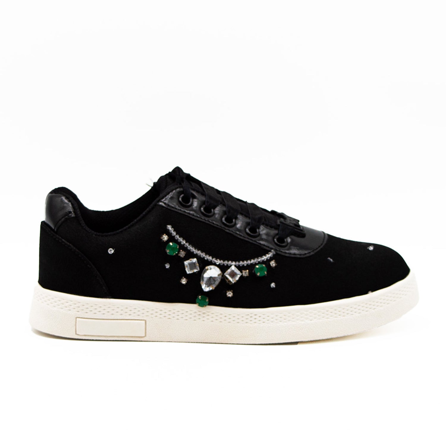 Alaia Luxury Black Satin Handmade Embellished Tennis Shoe