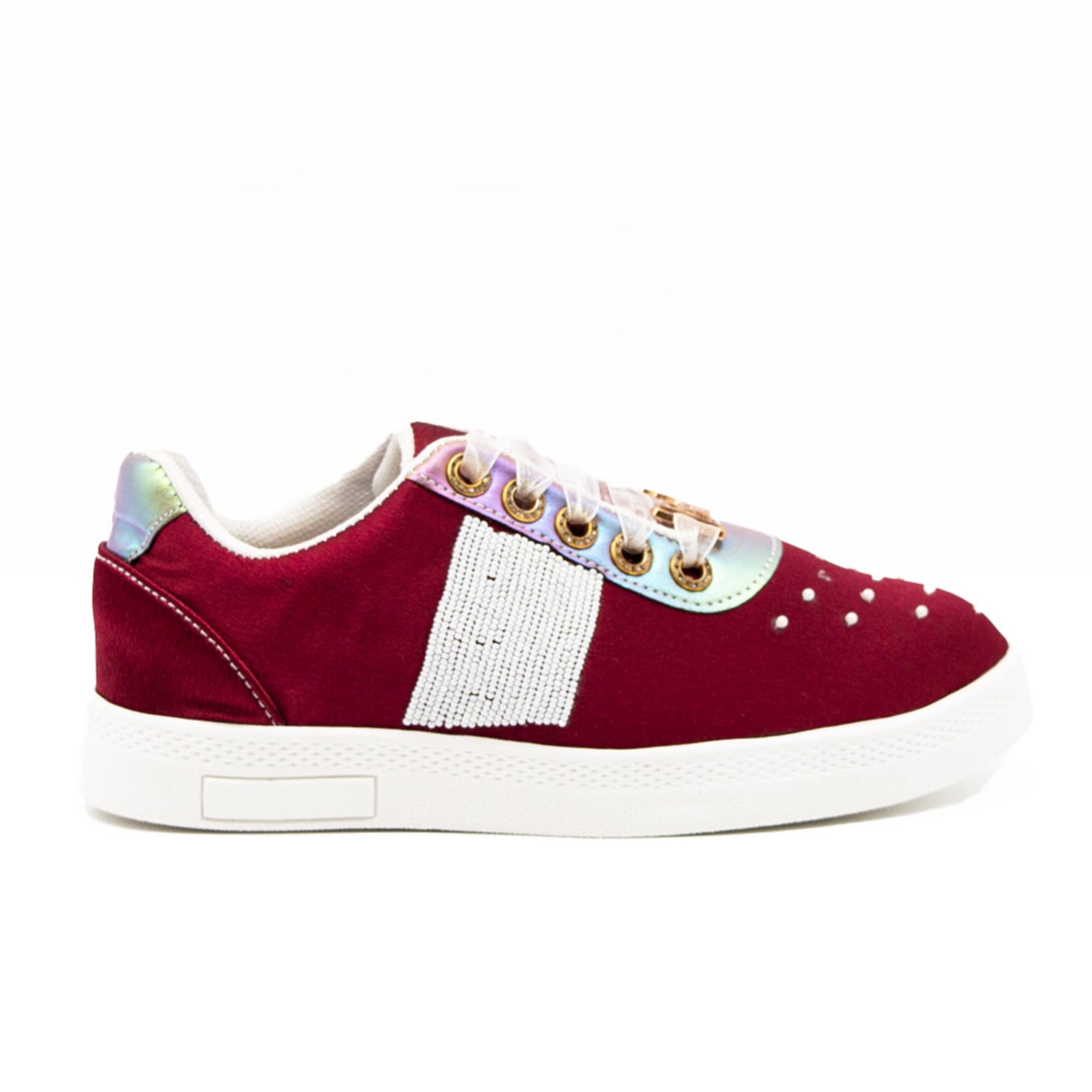 Sienna Luxury Ruby Satin Handmade Embellished Tennis Shoe