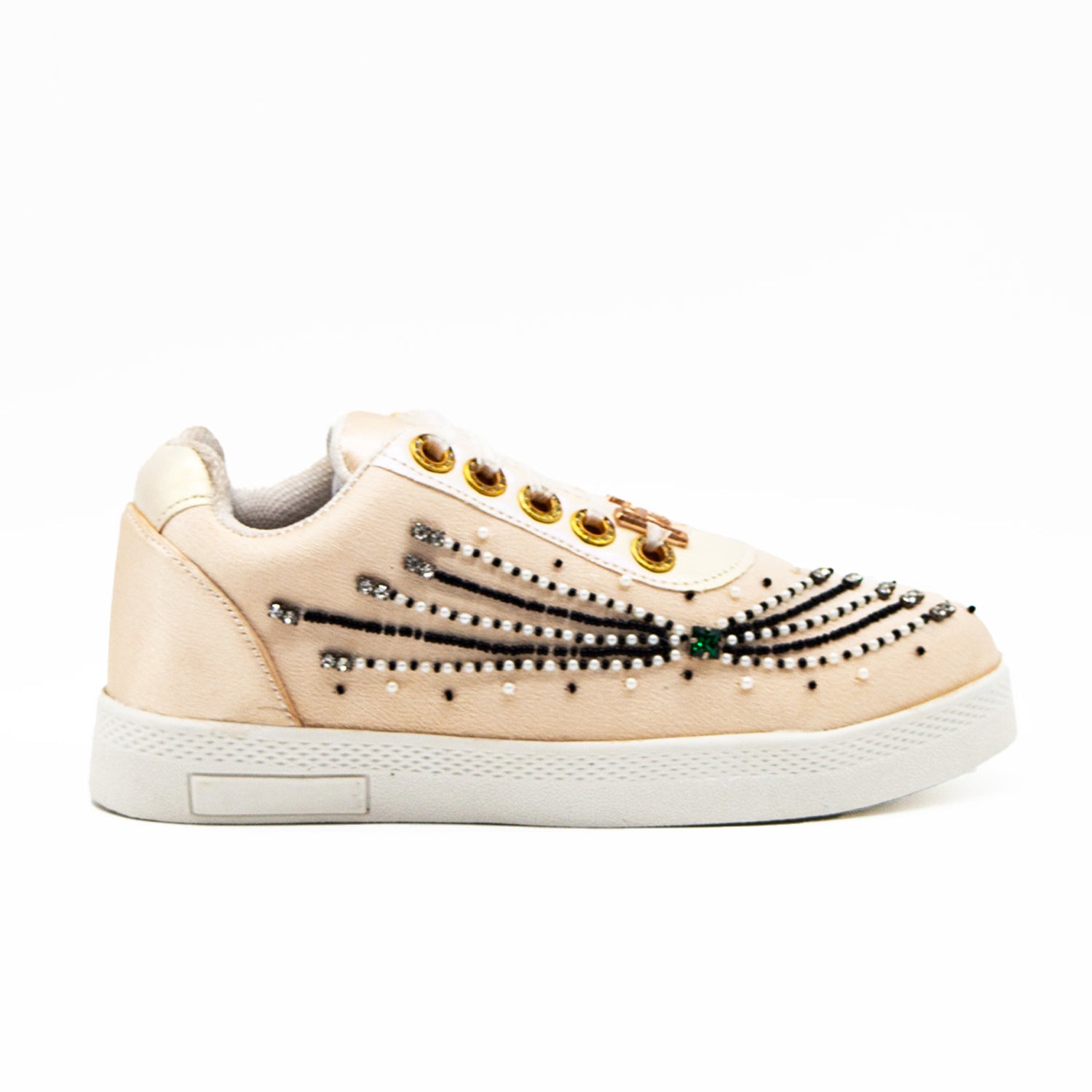 Nancy Luxury Buttermilk Satin Handmade Embellished Tennis Shoe