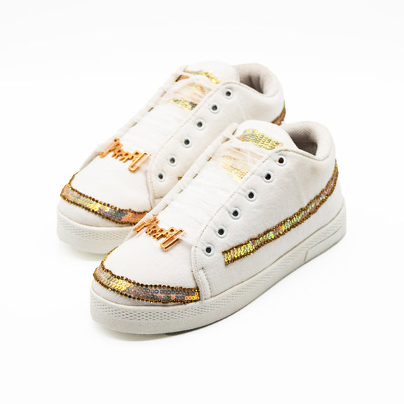 Ramona Luxury White Canvas Handmade Embellished Tennis Shoe