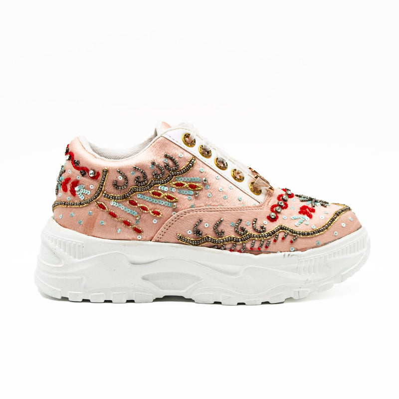 Savannah Luxury Dusky Pink Satin Handmade Embellished Trainers