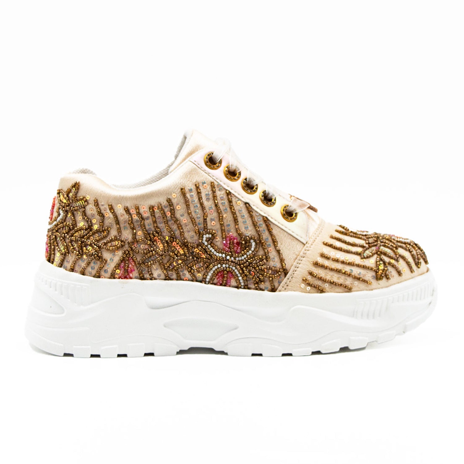 Athena Luxury Buttermilk Satin Handmade Embellished Trainers