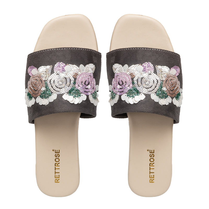 Sutton Grey Luxury Plush Diamanté Embellished Handmade Sliders