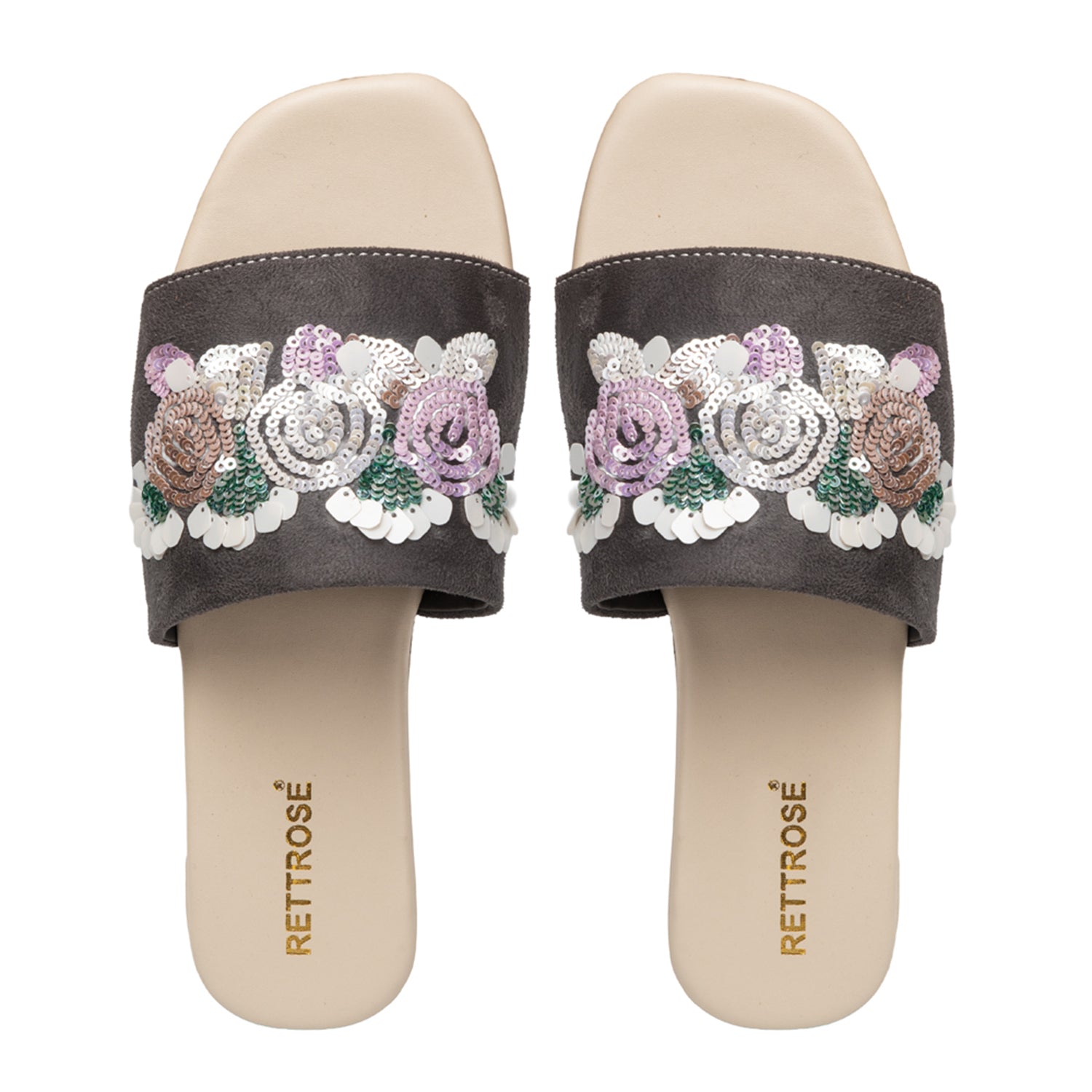 Sutton Grey Luxury Plush Diamanté Embellished Handmade Sliders