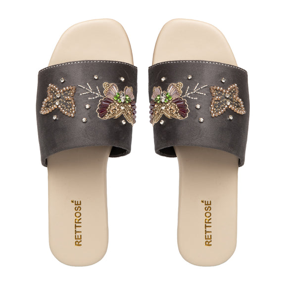 Saylor Grey  Luxury Plush Diamanté Embellished Handmade Sliders
