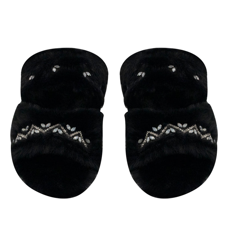 Myla Black Luxury Plush Diamanté Embellished Handmade Slipper