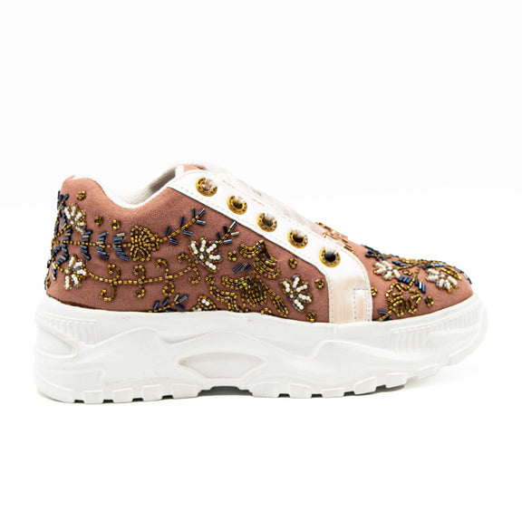 Diana Luxury Pink Suede Handmade Embellished Trainers
