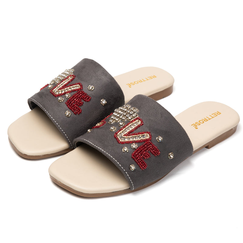 Harmony Grey Luxury Plush Diamanté Embellished Handmade Sliders