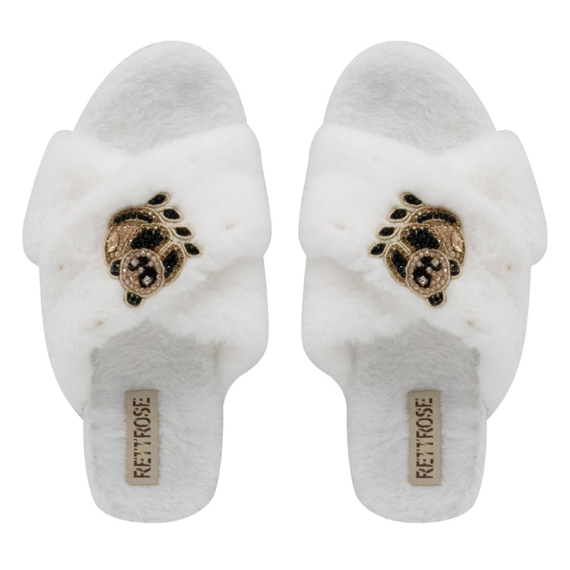 Ember Cream Luxury Plush Diamanté Embellished Handmade Slipper
