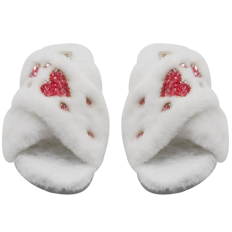 Kaylee Cream Luxury Plush Diamanté Embellished Handmade Slipper