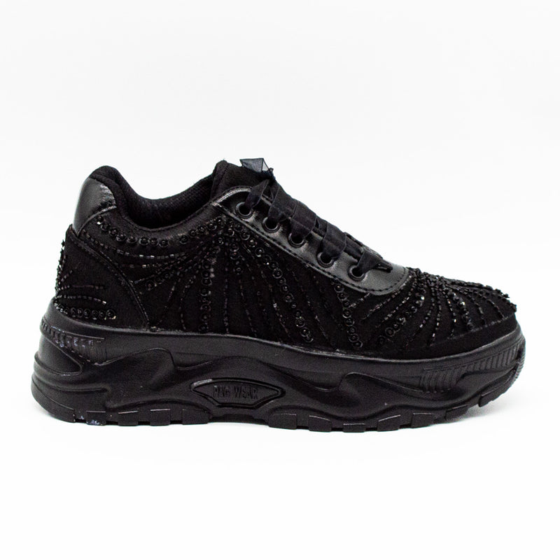 Sofia Luxury Noir Satin Handmade Embellished Trainers