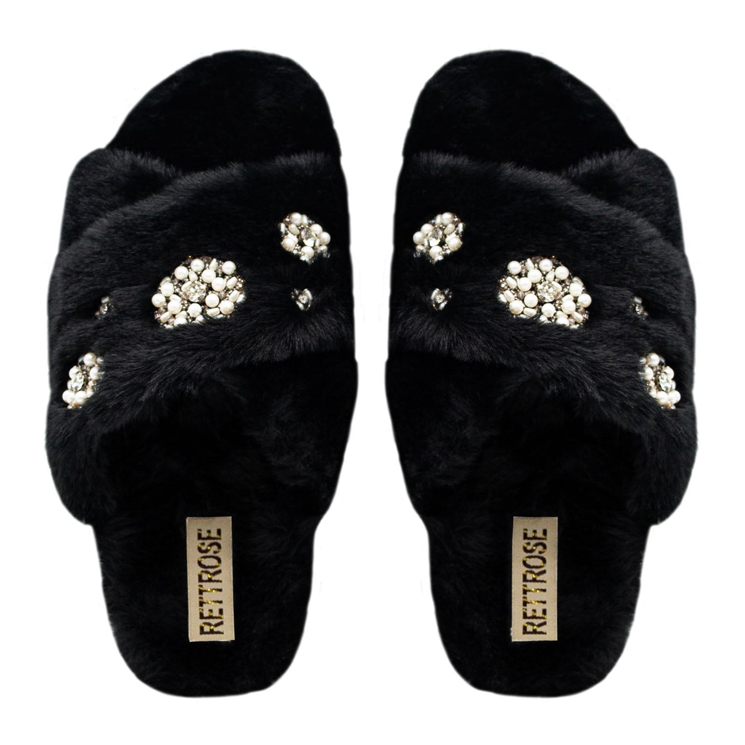 Juliette Black Luxury Plush Diamanté Embellished Handmade Slipper