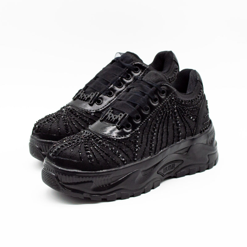 Sofia Luxury Noir Satin Handmade Embellished Trainers