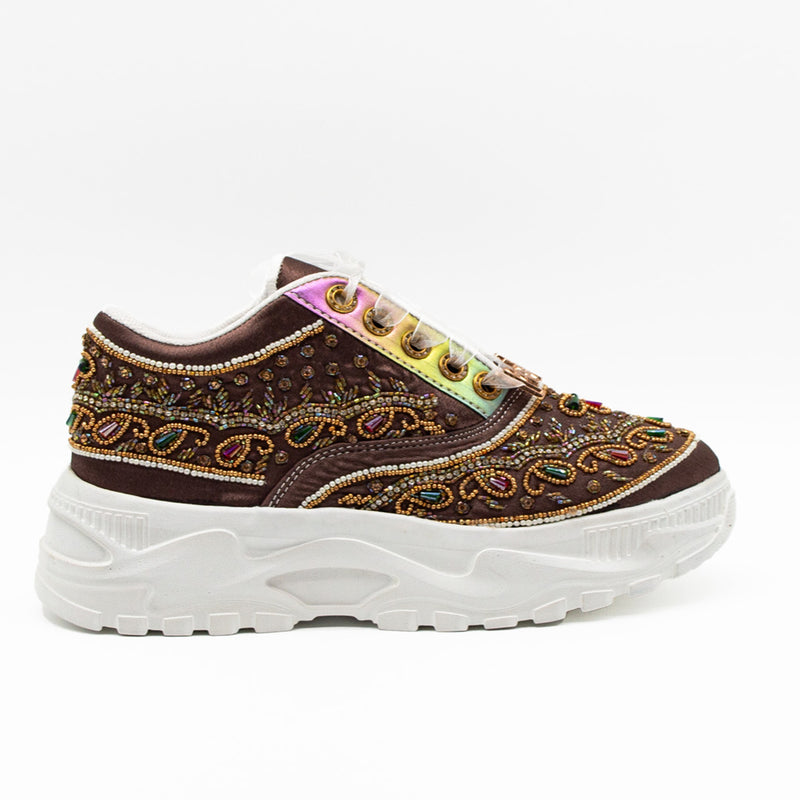 Isabella Luxury Mauve Satin Handmade Embellished Trainers