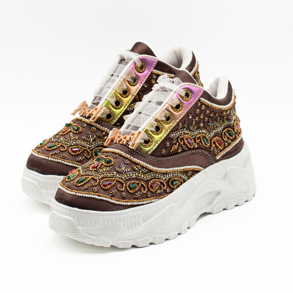 Isabella Luxury Mauve Satin Handmade Embellished Trainers