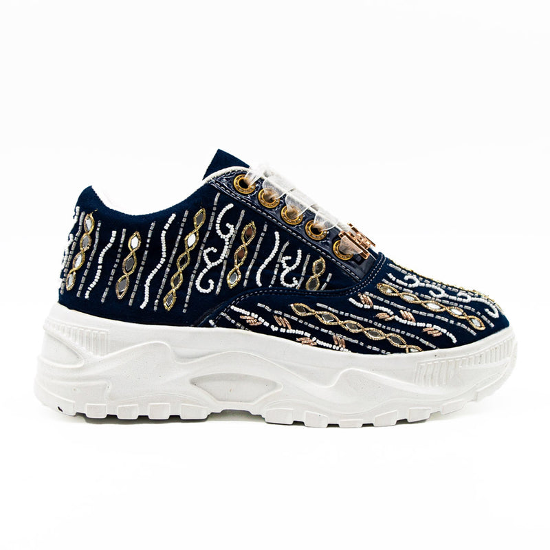 Mia Luxury Dusky Blue Suede Handmade Embellished Trainers
