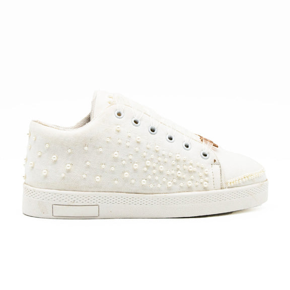 Serenity Luxury White Canvas Handmade Embellished Tennis Shoe