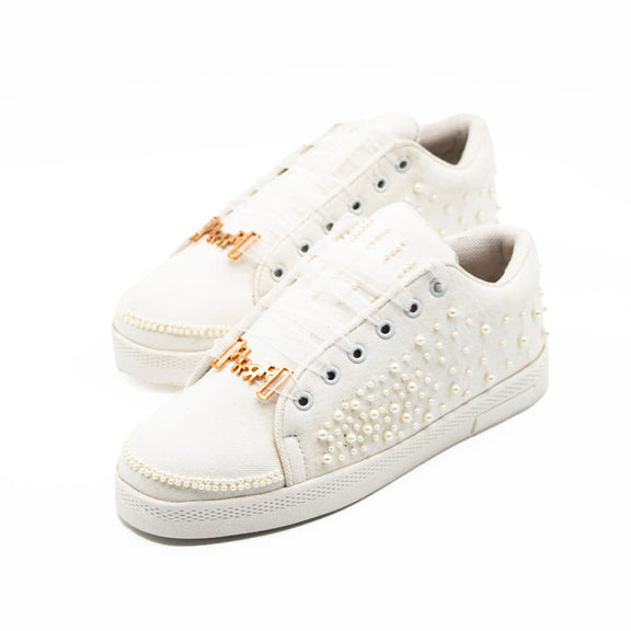 Serenity Luxury White Canvas Handmade Embellished Tennis Shoe