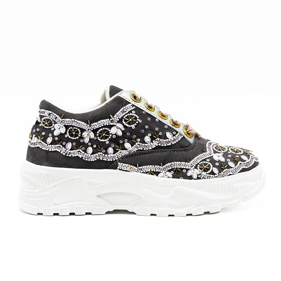 Ava Luxury Slate Suede Handmade Embellished Trainers
