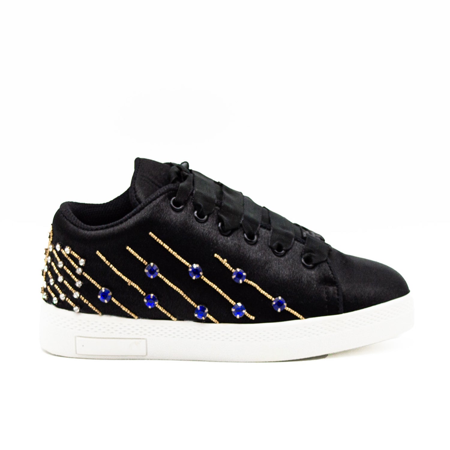 Melanie Luxury Black Satin Handmade Embellished Tennis Shoe