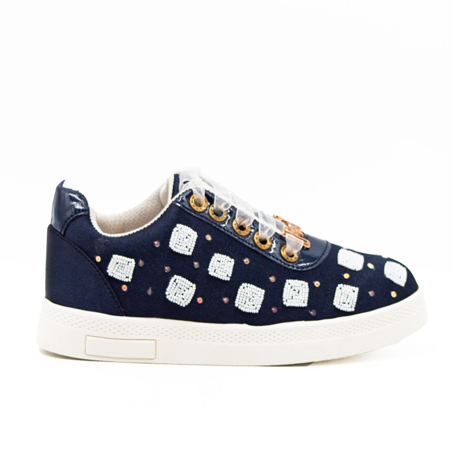Isabelle Luxury Navy Satin Handmade Embellished Tennis Shoe