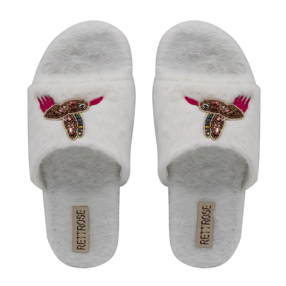 Ariella Cream Luxury Plush Diamanté Embellished Handmade Slipper