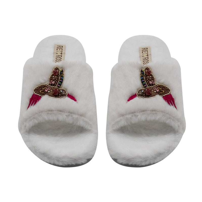 Ariella Cream Luxury Plush Diamanté Embellished Handmade Slipper