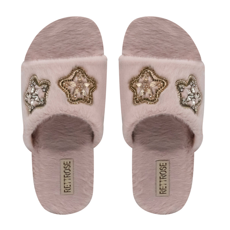 Bailey Pink Luxury Plush Diamanté Embellished Handmade Slipper