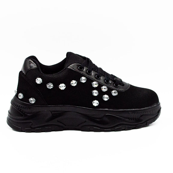 Adeline Luxury Noir Satin Handmade Embellished Trainers