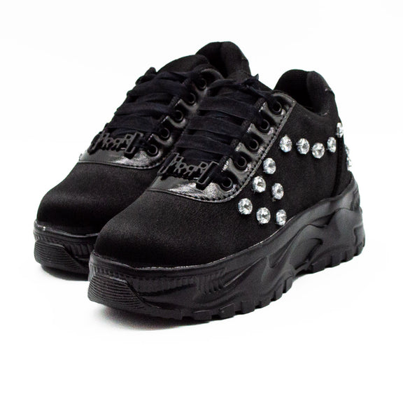 Adeline Luxury Noir Satin Handmade Embellished Trainers