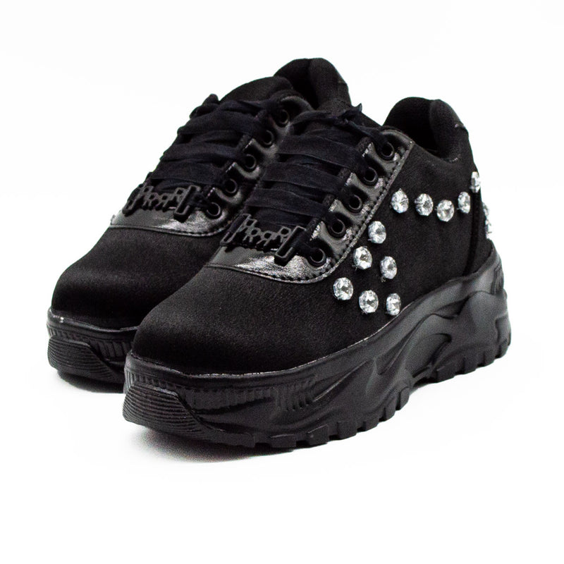 Adeline Luxury Noir Satin Handmade Embellished Trainers