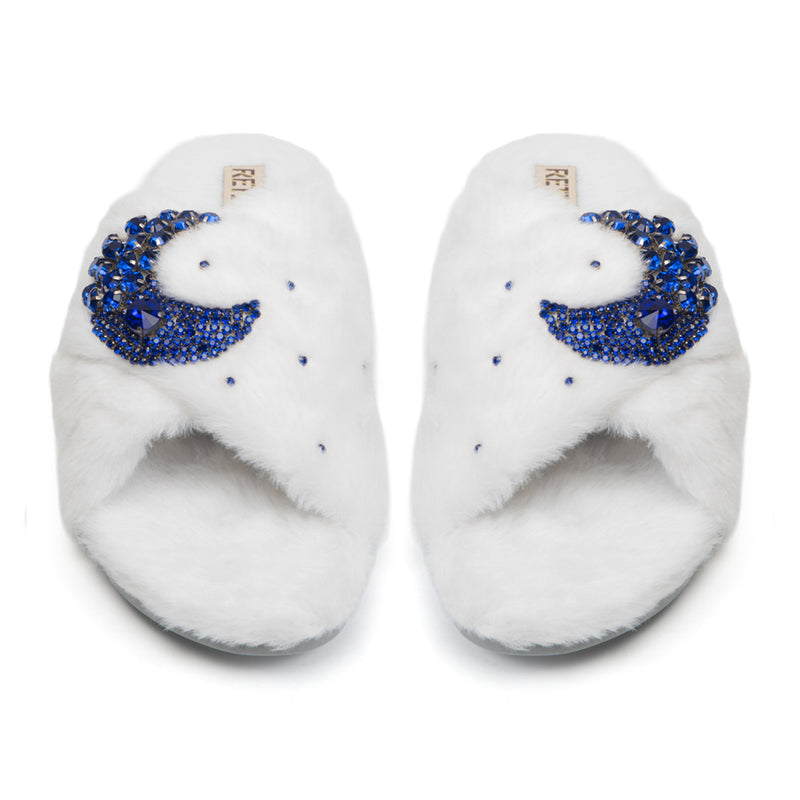 Alma White Luxury Faux Fur Comfortable Diamanté Embellished Women’s Handmade Slippers
