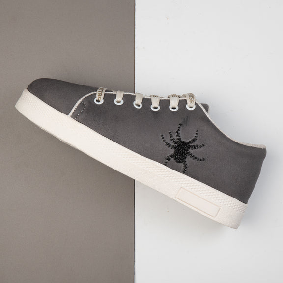 Cath Luxury Grey Suede Handmade Embellished Tennis Shoe