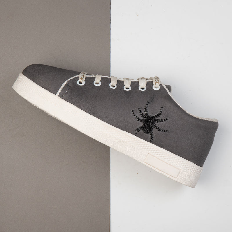 Cath Luxury Grey Suede Handmade Embellished Tennis Shoe