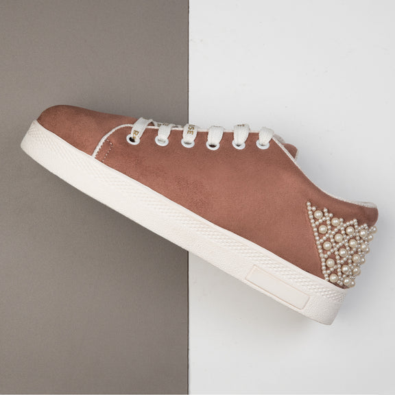 Elena Luxury Desert Storm Suede Handmade Embellished Tennis Shoe