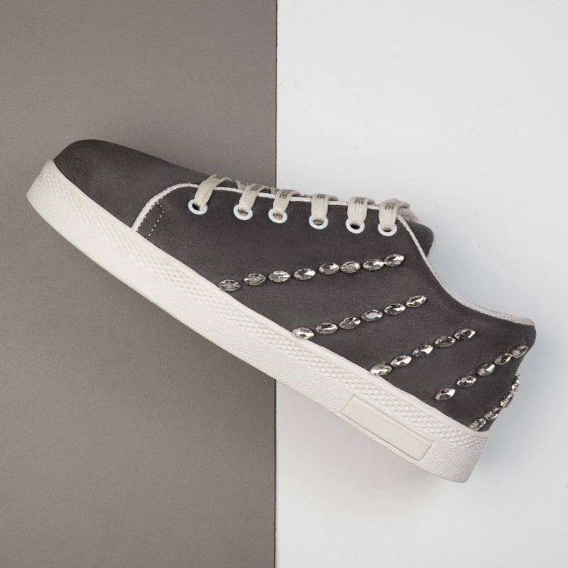 Ivy Luxury Grey Suede Handmade Embellished Tennis Shoe