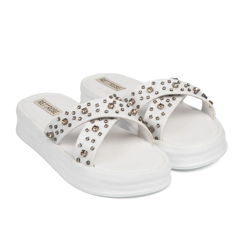 The Aurora White Luxury Cross Over Embellished Slides