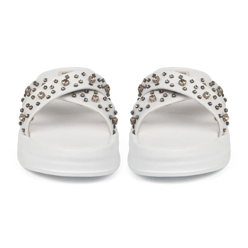 The Aurora White Luxury Cross Over Embellished Slides