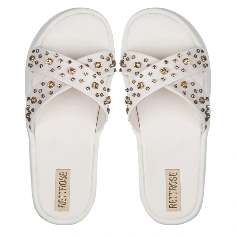 The Aurora White Luxury Cross Over Embellished Slides