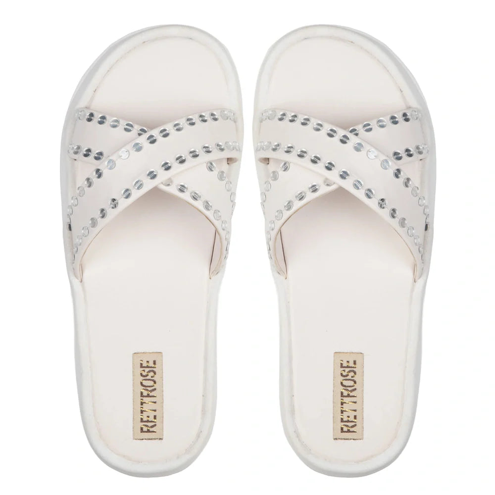 The Willow White Luxury Cross Over Embellished Slides